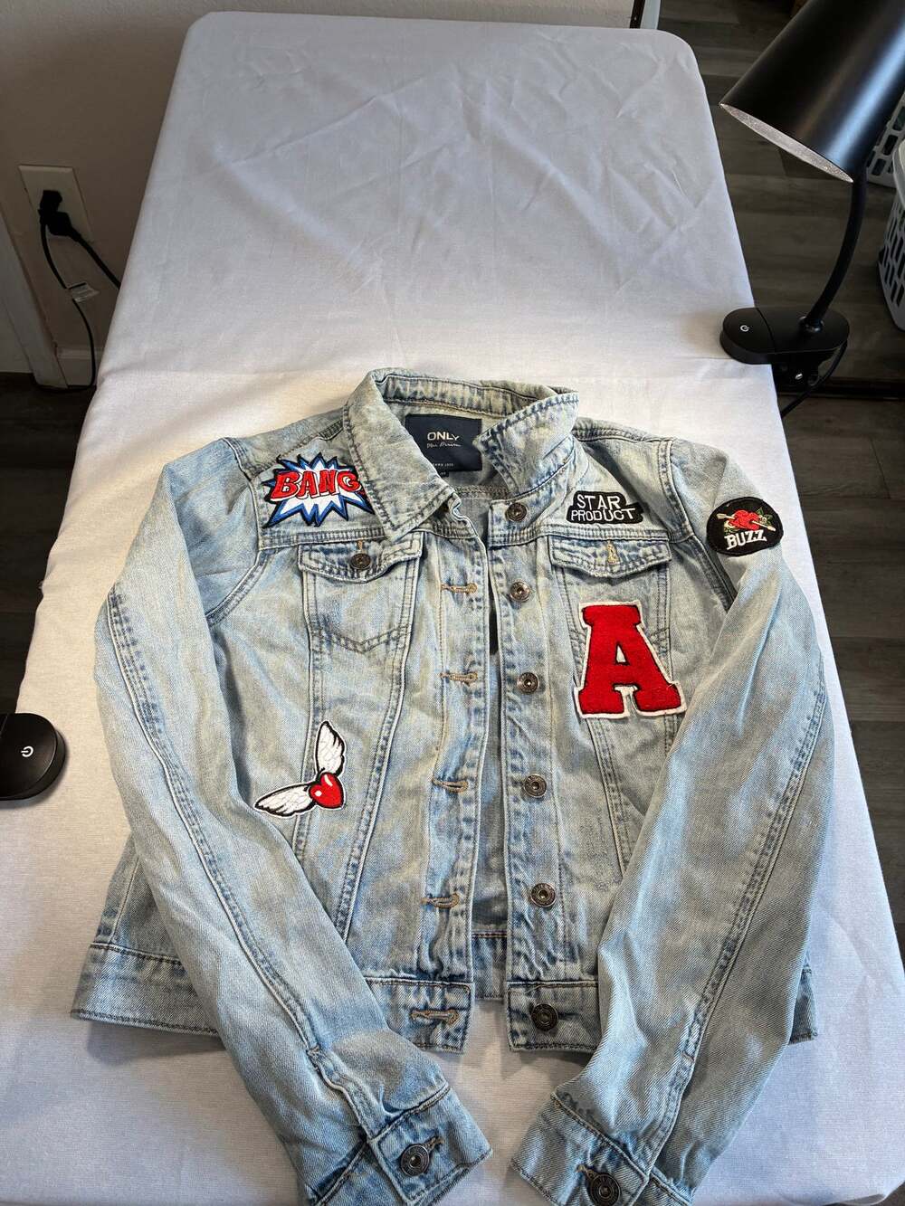 ONLY Blue Denim Patchwork Jacket Size 38 Y2K Retro Streetwear